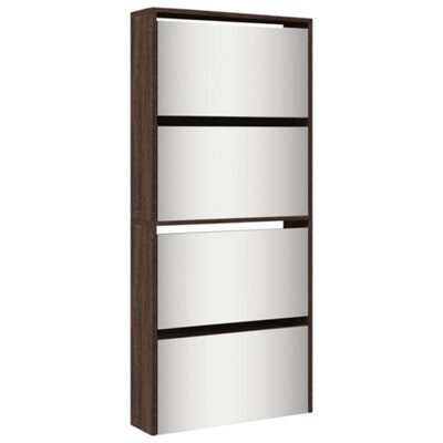 Berkfield Modern Shoe Cabinet With Mirror 4-Layer Brown Oak 63X17X134 Cm