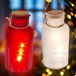 Set Of 2 Led Hanging Decoration Jars 18Cm 5 Led Hanging Night Light Lamp Indoor & Outdoor - thumbnail 2