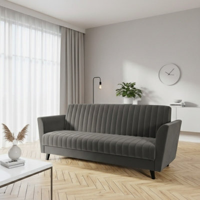 Vinti 3 Seater Click Clack Sofa Bed With Bedding Storage 190 X 115Cm Sleep Area Wooden Legs Grey - image 1