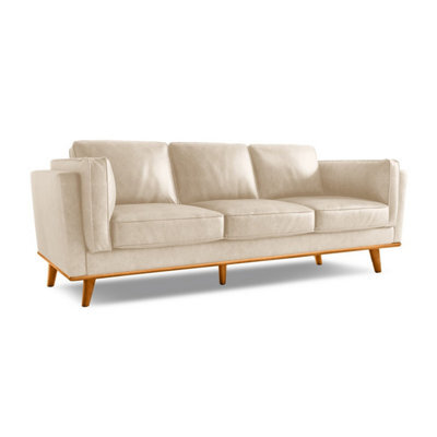 Valencia Artisan Leather Three Seats Sofa Beige Nappa 11000 Top Grain Leather Alder Wood Legs And Frame - image 1