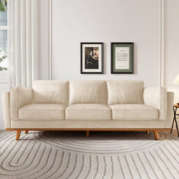 Valencia Artisan Leather Three Seats Sofa Beige Nappa 11000 Top Grain Leather Alder Wood Legs And Frame - thumbnail 4