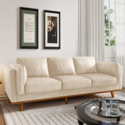Valencia Artisan Leather Three Seats Sofa Beige Nappa 11000 Top Grain Leather Alder Wood Legs And Frame - thumbnail 2