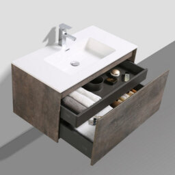 Plum&clay Rigel Metallic Wall Hung Bathroom Vanity Unit With White Basin (W)900mm (H)450mm - thumbnail 5