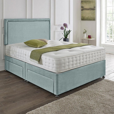 Dining Tables Seoul Matching Headboard Divan Set, 2 Drawer On Same Side With Sprung 1500 Comfort Mattress - Chenille Pale Blue - King - image 1