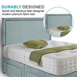 Dining Tables Seoul Matching Headboard Divan Set, 2 Drawer On Same Side With Sprung 1500 Comfort Mattress - Chenille Pale Blue - King - thumbnail 3
