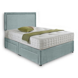 Dining Tables Seoul Matching Headboard Divan Set, 2 Drawer On Same Side With Sprung 1500 Comfort Mattress - Chenille Pale Blue - King - thumbnail 4