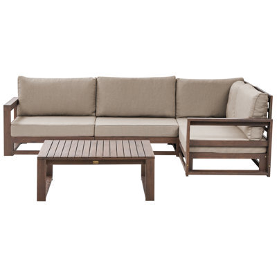 Beliani Garden Corner Sofa With Table 4 Seater Timor Left Hand Modular Certified Acacia Wood Dark Brown - image 1