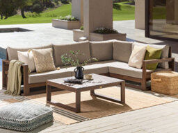 Beliani Garden Corner Sofa With Table 4 Seater Timor Left Hand Modular Certified Acacia Wood Dark Brown - thumbnail 2
