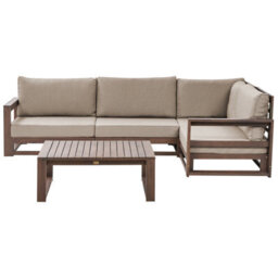 Beliani Garden Corner Sofa With Table 4 Seater Timor Left Hand Modular Certified Acacia Wood Dark Brown - thumbnail 1