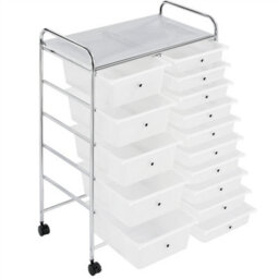 Yaheetech 15 Drawer Rolling Storage Cart Bin For Office Home White - thumbnail 2