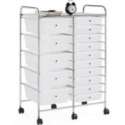 Yaheetech 15 Drawer Rolling Storage Cart Bin For Office Home White