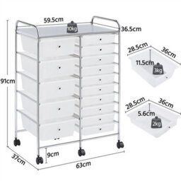 Yaheetech 15 Drawer Rolling Storage Cart Bin For Office Home White - thumbnail 3