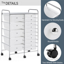 Yaheetech 15 Drawer Rolling Storage Cart Bin For Office Home White - thumbnail 4
