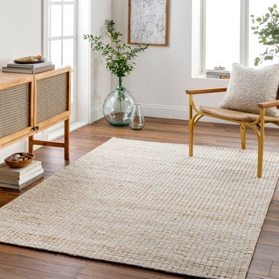 Livabliss Priya-Hand Woven Off-White Tan Jute Wool Modern High Pile Living Dining Bedroom Rug 183 X 275 Cm Easy Care, Non Shedding - image 1