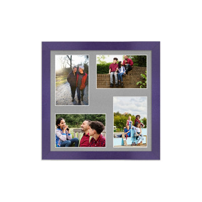 AK Frames 12X12 Purple Modern Multi Photo Frame With Silver Mount - Holds 4 Apertures (4X) 6X4 Photos - image 1