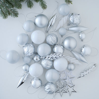 Plastic Tonal Christmas Bauble Set, Pack Of 40 - Silver - image 1