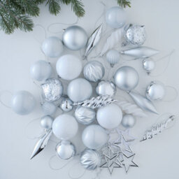 Plastic Tonal Christmas Bauble Set, Pack Of 40 - Silver