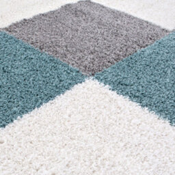 The Rugs Duck Egg Blue Grey And Ivory Soft Checkerboard Design Fluffy Shaggy Rugs And Runners High Pile Living Room Kitchen Hallway 381 - thumbnail 3