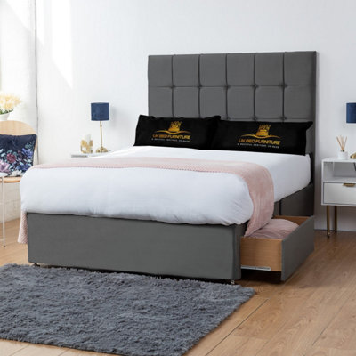 UKBEDFURNITURE Florence Steel Plush Divan Bed 2 Foot End Drawers With 10 Inch Orthopaedic Mattress & 26 Inch Headboard - image 1