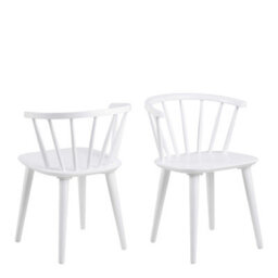 Wyld Haus Set Of 2 White Rubberwood Dining Chairs Modern Slatted Back - thumbnail 2