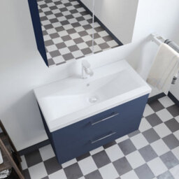 Level Wall Hung 2 Drawer Vanity Unit With Mid-Edge Ceramic Basin, 800mm - Matt Electric Blue - Balterley - thumbnail 4
