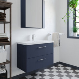 Level Wall Hung 2 Drawer Vanity Unit With Mid-Edge Ceramic Basin, 800mm - Matt Electric Blue - Balterley - thumbnail 3