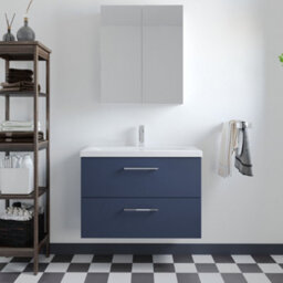 Level Wall Hung 2 Drawer Vanity Unit With Mid-Edge Ceramic Basin, 800mm - Matt Electric Blue - Balterley - thumbnail 2