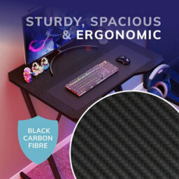 House Of Home Gaming Desk Carbon Fibre Finish Black 80Cm Cup Holder, Headphone Hook - thumbnail 9
