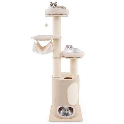 187 Cm Tall Wooden Cat Tower Tree W/ 2-Story Cat Condo & Hammocks - image 1