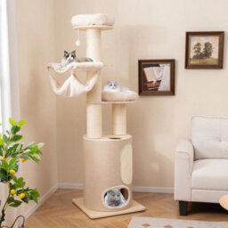 187 Cm Tall Wooden Cat Tower Tree W/ 2-Story Cat Condo & Hammocks - thumbnail 3