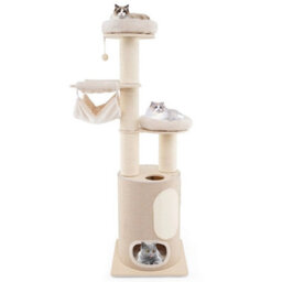 187 Cm Tall Wooden Cat Tower Tree W/ 2-Story Cat Condo & Hammocks - thumbnail 1