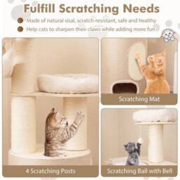187 Cm Tall Wooden Cat Tower Tree W/ 2-Story Cat Condo & Hammocks - thumbnail 6