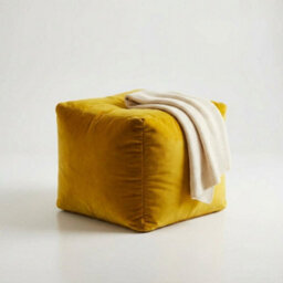 Kosi Atelier Kosiatelier Bean Bag Velvet Footstool Ottomona Cube Pouf Chair Pouffe, Polystyrene Beads Filled - Lemon, 30Cm X 30Cm X 30Cm - thumbnail 2