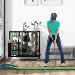 Costway Garage Golf Bag Storage Rack Double Golf Bag Organizer Holder W/ Lockable Wheels - thumbnail 3