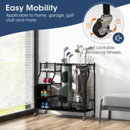 Costway Garage Golf Bag Storage Rack Double Golf Bag Organizer Holder W/ Lockable Wheels - thumbnail 6