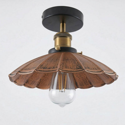 Industrial Semi Flush Light Fitting Metal 22Cm Lampshade E27 Ceiling Lighting Fixture For Indoor Kitchen Dining Room - image 1