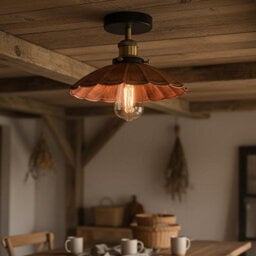 Industrial Semi Flush Light Fitting Metal 22Cm Lampshade E27 Ceiling Lighting Fixture For Indoor Kitchen Dining Room - thumbnail 5