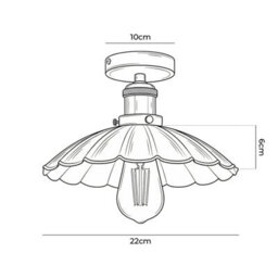 Industrial Semi Flush Light Fitting Metal 22Cm Lampshade E27 Ceiling Lighting Fixture For Indoor Kitchen Dining Room - thumbnail 4