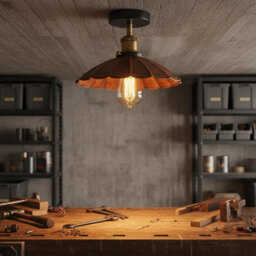 Industrial Semi Flush Light Fitting Metal 22Cm Lampshade E27 Ceiling Lighting Fixture For Indoor Kitchen Dining Room - thumbnail 2