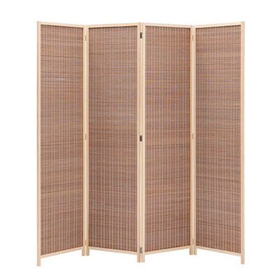 Living And Home 4 Panel Brown Folding Room Divider Indoor Privacy Screen Room Partition 200Cm (W) X 180Cm (H) - image 1