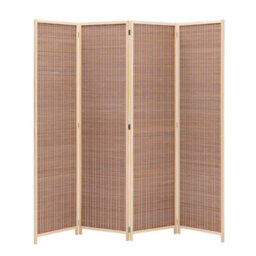 Living And Home 4 Panel Brown Folding Room Divider Indoor Privacy Screen Room Partition 200Cm (W) X 180Cm (H)