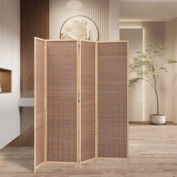 Living And Home 4 Panel Brown Folding Room Divider Indoor Privacy Screen Room Partition 200Cm (W) X 180Cm (H) - thumbnail 2