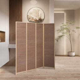 Living And Home 4 Panel Brown Folding Room Divider Indoor Privacy Screen Room Partition 200Cm (W) X 180Cm (H) - thumbnail 3