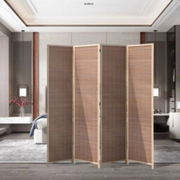 Living And Home 4 Panel Brown Folding Room Divider Indoor Privacy Screen Room Partition 200Cm (W) X 180Cm (H) - thumbnail 4