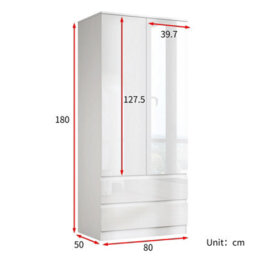 Soho 2 Door Wardrobe, 4 Drawer Chest & Bedside Table Bedroom Set White High Gloss - thumbnail 5