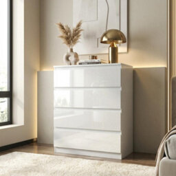 Soho 2 Door Wardrobe, 4 Drawer Chest & Bedside Table Bedroom Set White High Gloss - thumbnail 7