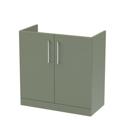 Nuie Hudson Reed Arno Floor Standing Vanity Unit, Durable 2 Soft Close Door Bathroom Sink Vanity Unit With Shelf In Satin Green, 800mm - image 1