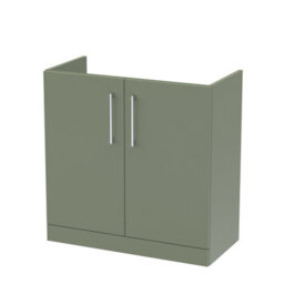 Nuie Hudson Reed Arno Floor Standing Vanity Unit, Durable 2 Soft Close Door Bathroom Sink Vanity Unit With Shelf In Satin Green, 800mm - thumbnail 1