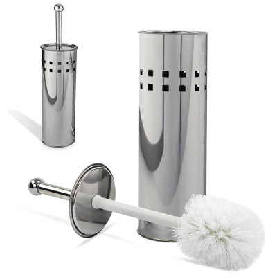 Crystals Stainless Steel Bathroom Toilet Cleaning Brush & Holder Free Standing Set Silver - image 1