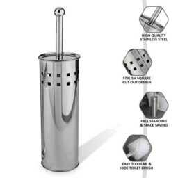 Crystals Stainless Steel Bathroom Toilet Cleaning Brush & Holder Free Standing Set Silver - thumbnail 2